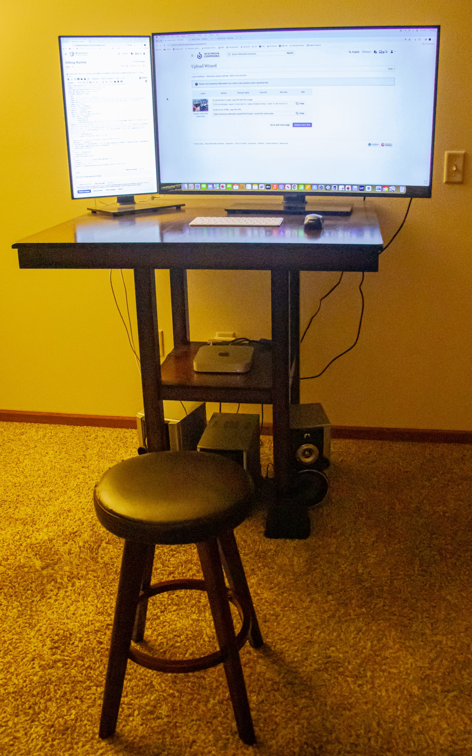 Standing desk in a bright room