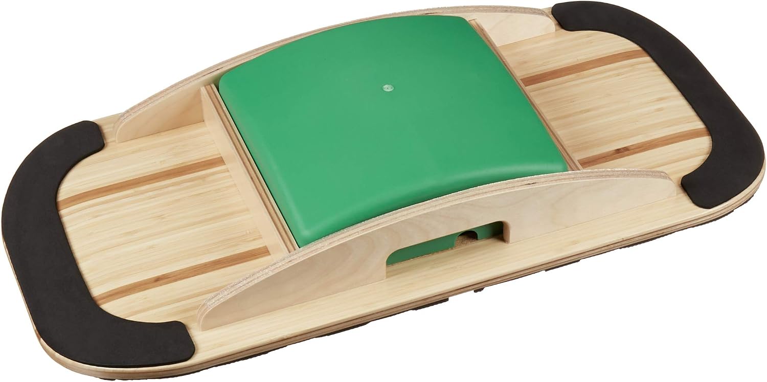 Blue Planet Balance Surfer bamboo balance board with a balance module inserted, product photo