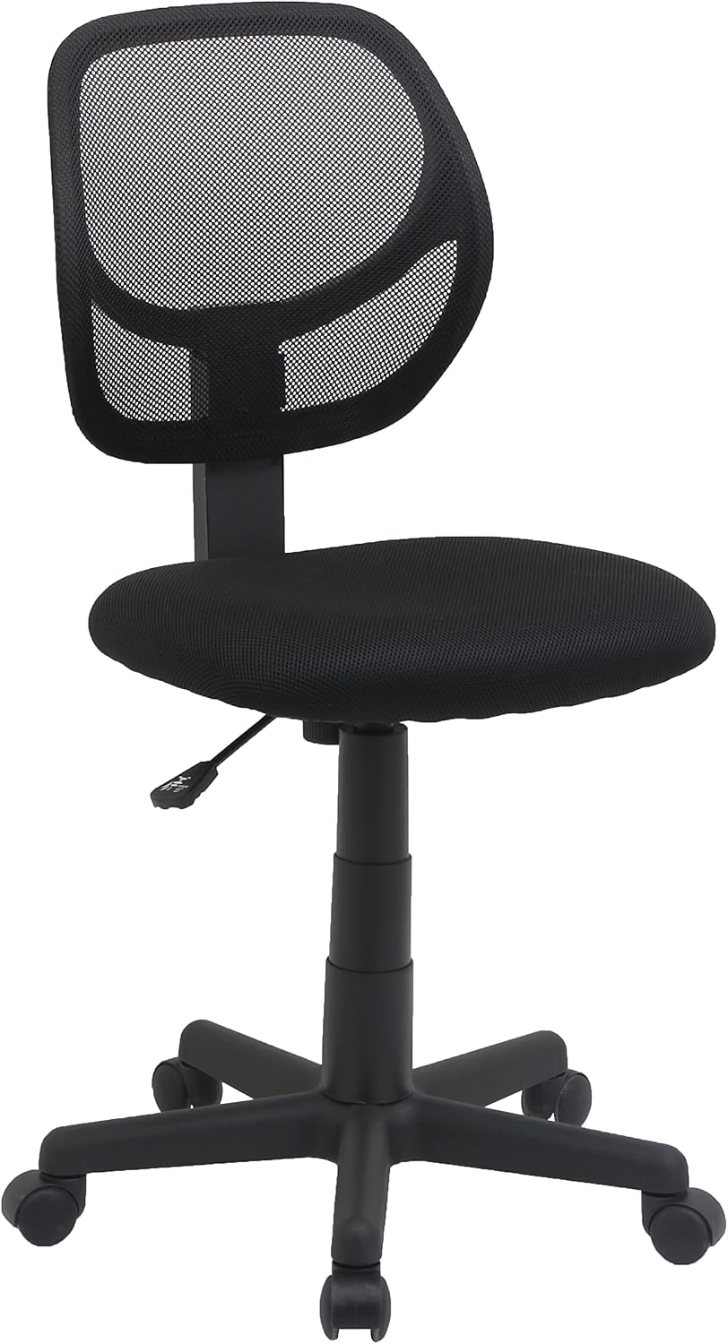Amazon Basics low back black mesh office chair with pneumatic height adjustment and rolling swivel base
