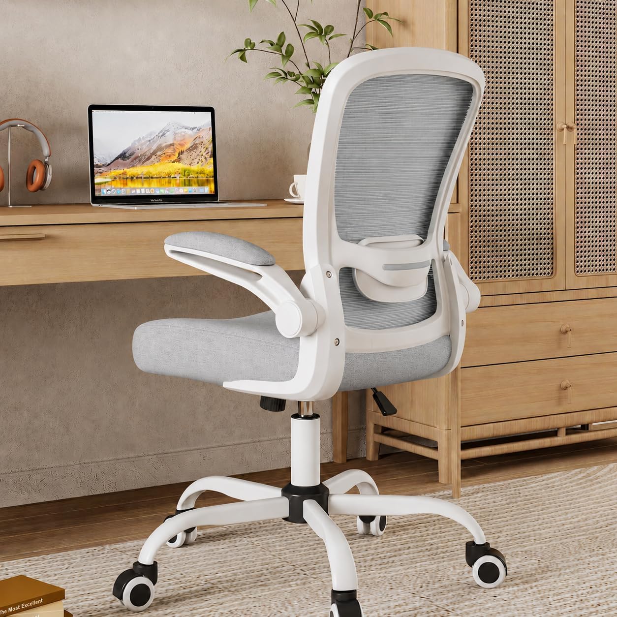 Mimoglad high back mesh ergonomic office chair in moon gray with adjustable lumbar pad and five-star wheeled base