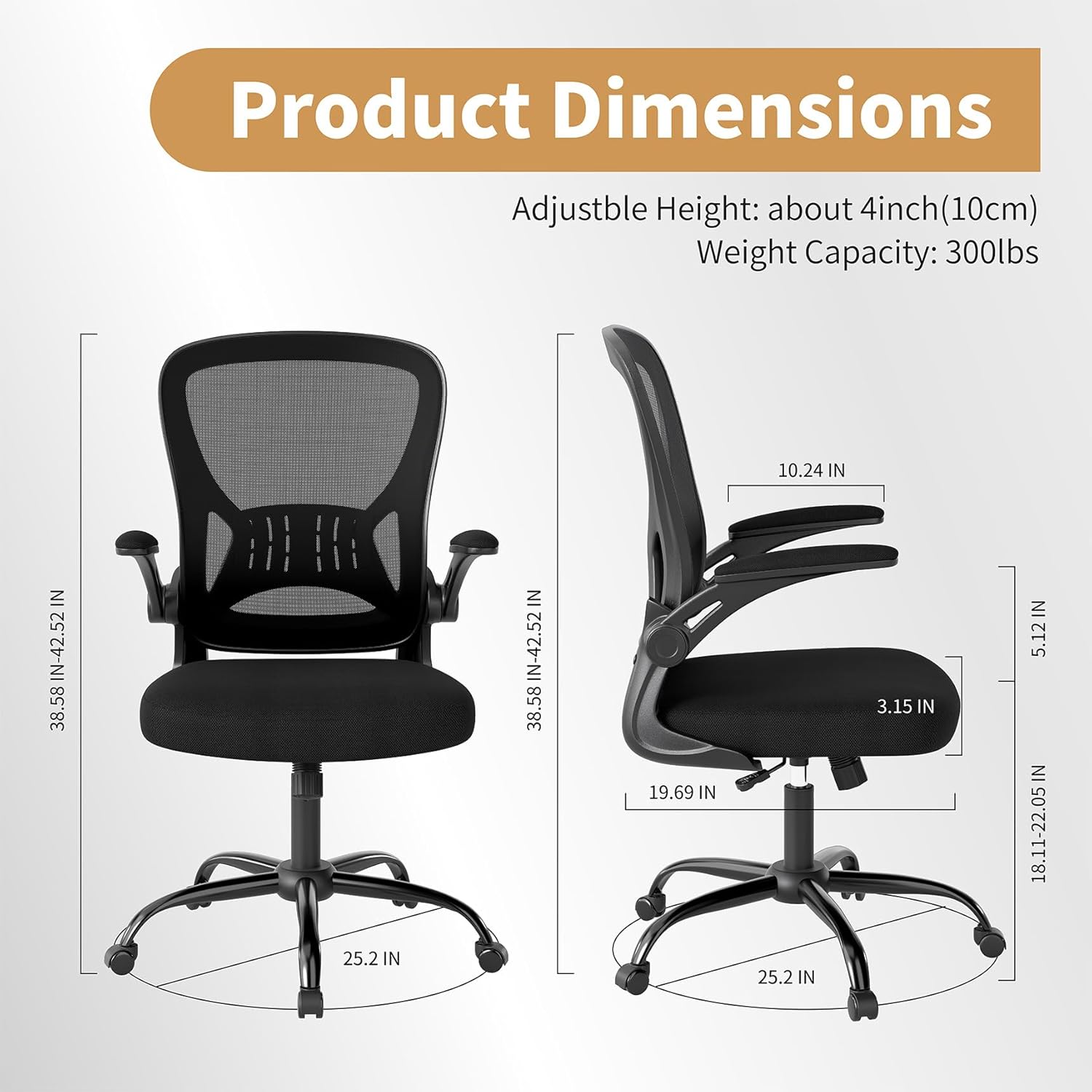 Youhauchair black adjustable mesh ergonomic office chair with wheels and curved ventilated backrest