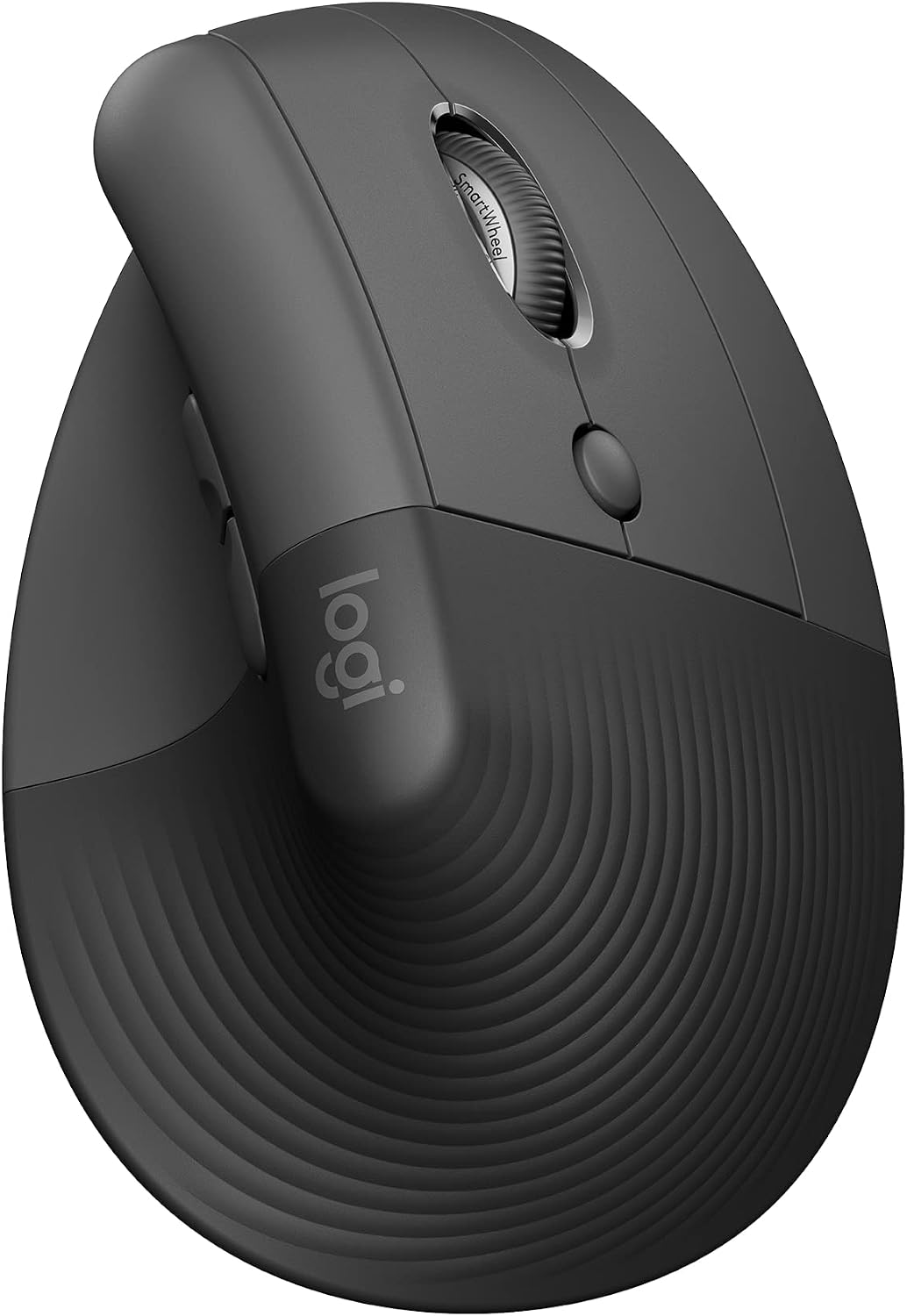 Logitech Lift vertical ergonomic wireless mouse in Graphite, shown on a clean white background