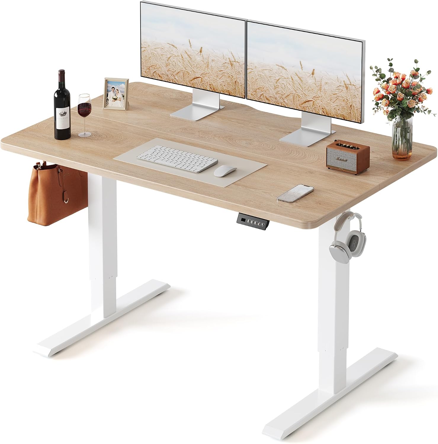 FEZIBO 48 x 24 inch maple electric standing desk with steel frame, product photo