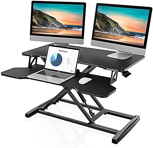 FITUEYES 32-inch black sit-stand desk converter with keyboard tray