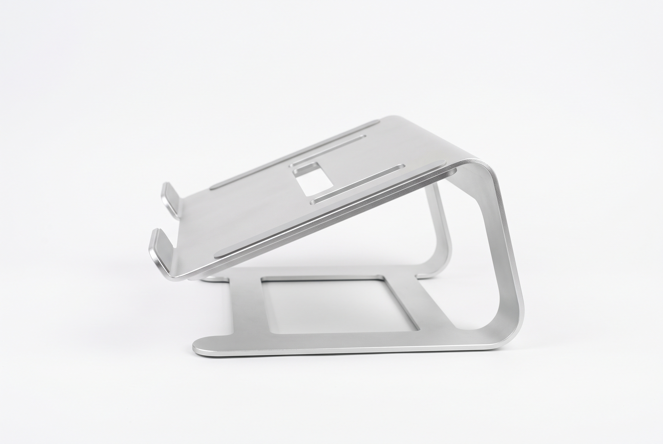 Silver aluminum laptop riser stand