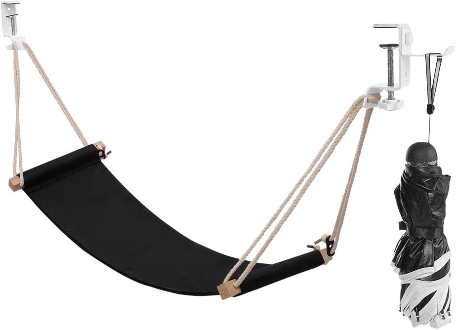 iMissiu black cotton foot hammock with steel clips and wooden spreader bar