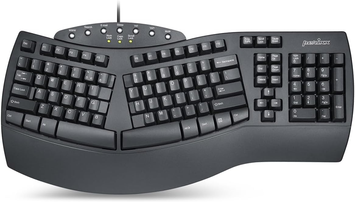 Perixx PERIBOARD-512B wired split ergonomic keyboard with built-in wrist rest