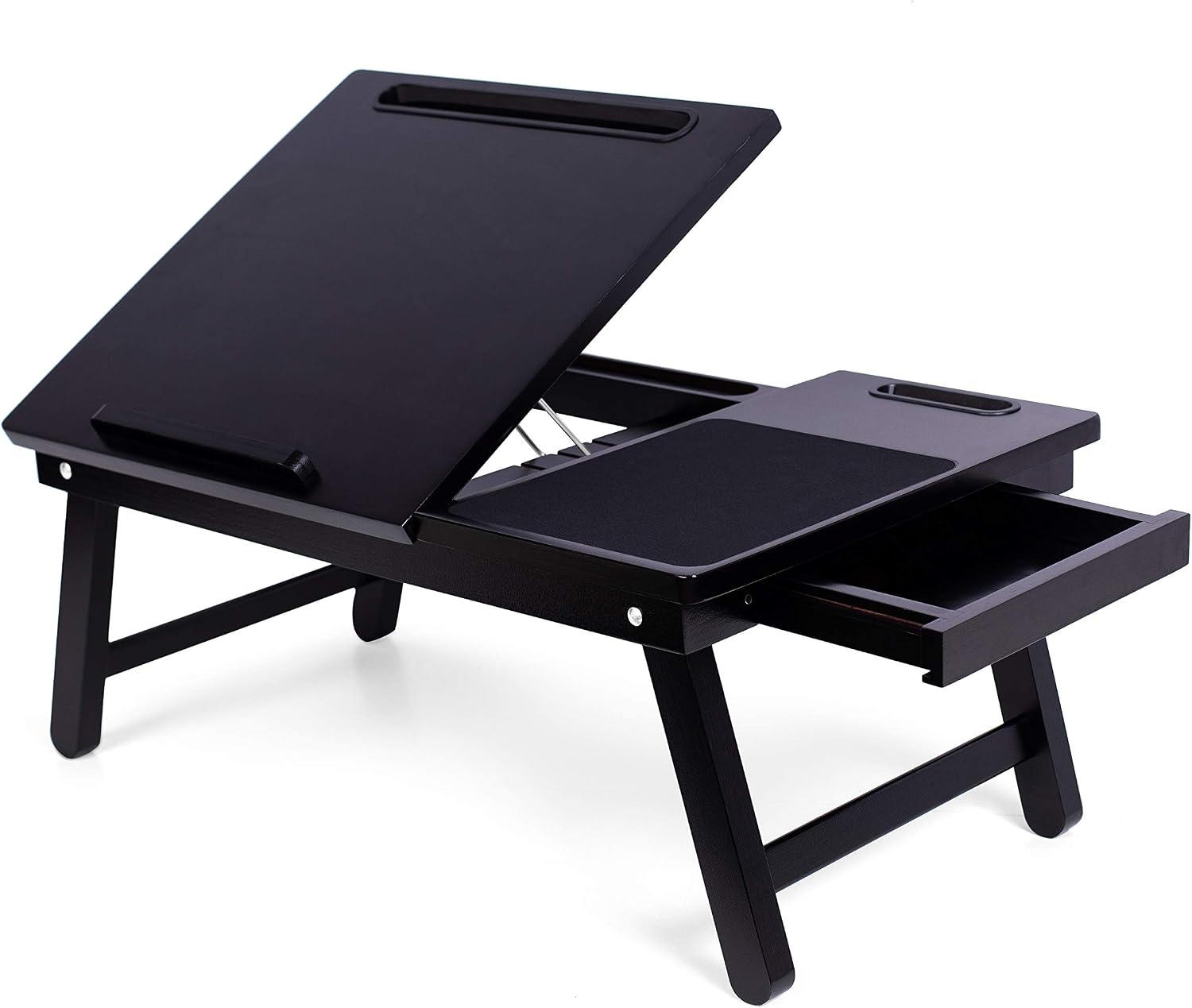 Sofia and Sam walnut multi tasking laptop bed tray with tilting top, mouse pad and storage drawer