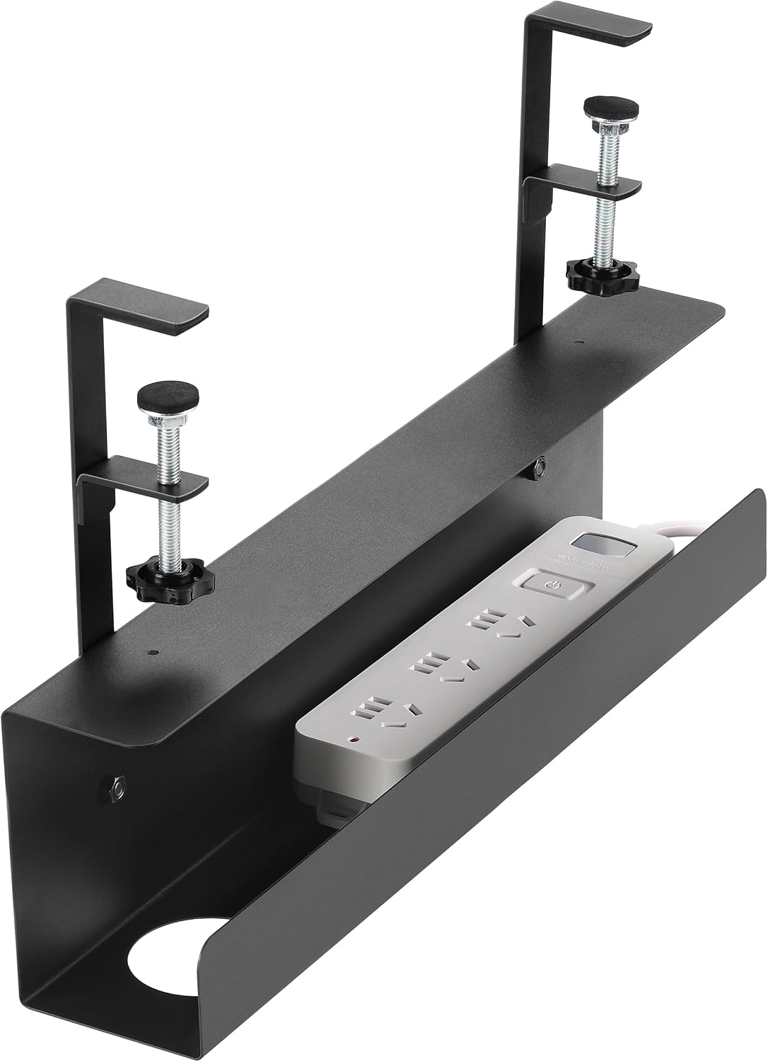 ZhiYo 17-inch clamp-on under-desk cable tray mounted under a desk holding cables
